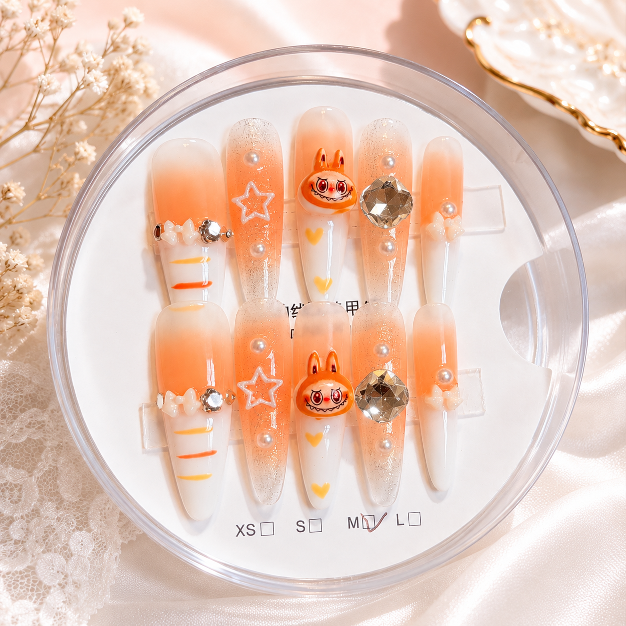 Cute Orange White Ombre Press-on Nails M