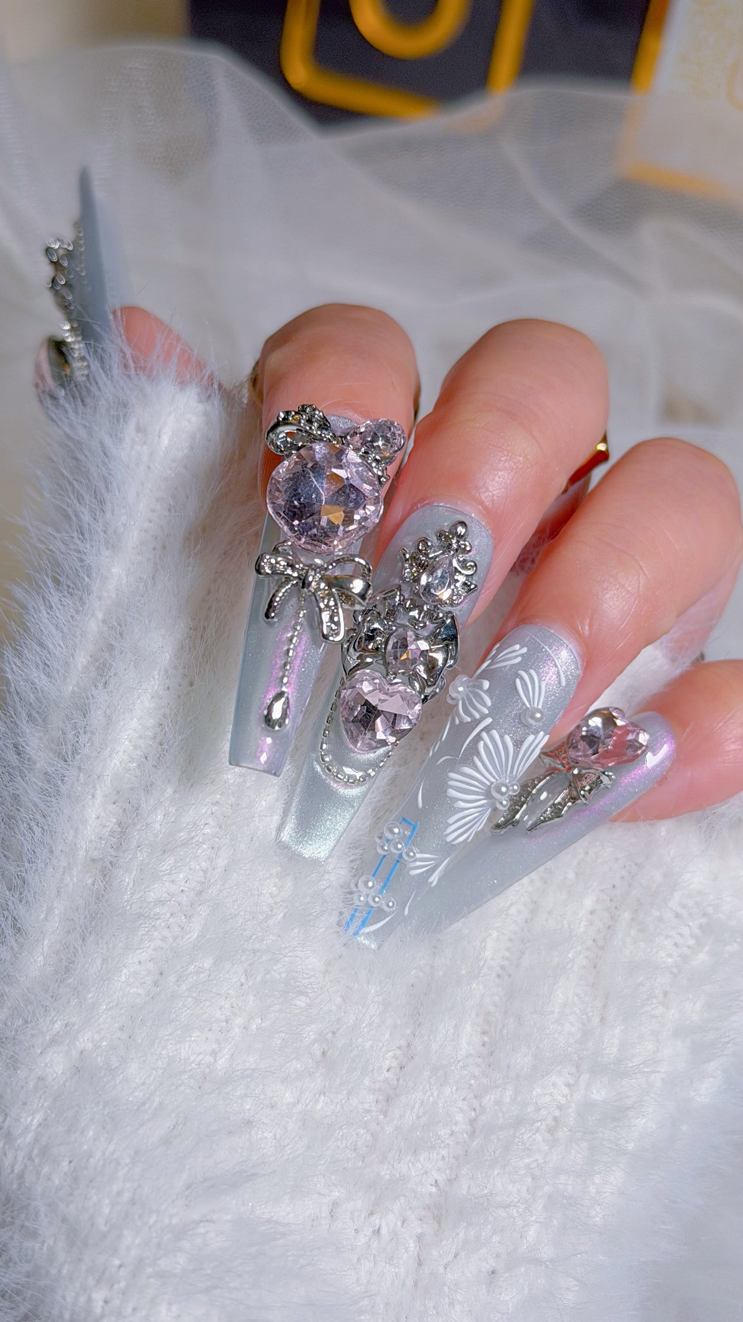 Ice Blue Crystal Press-On Nails