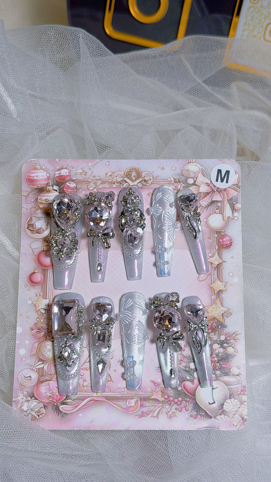 Ice Blue Crystal Press-On Nails