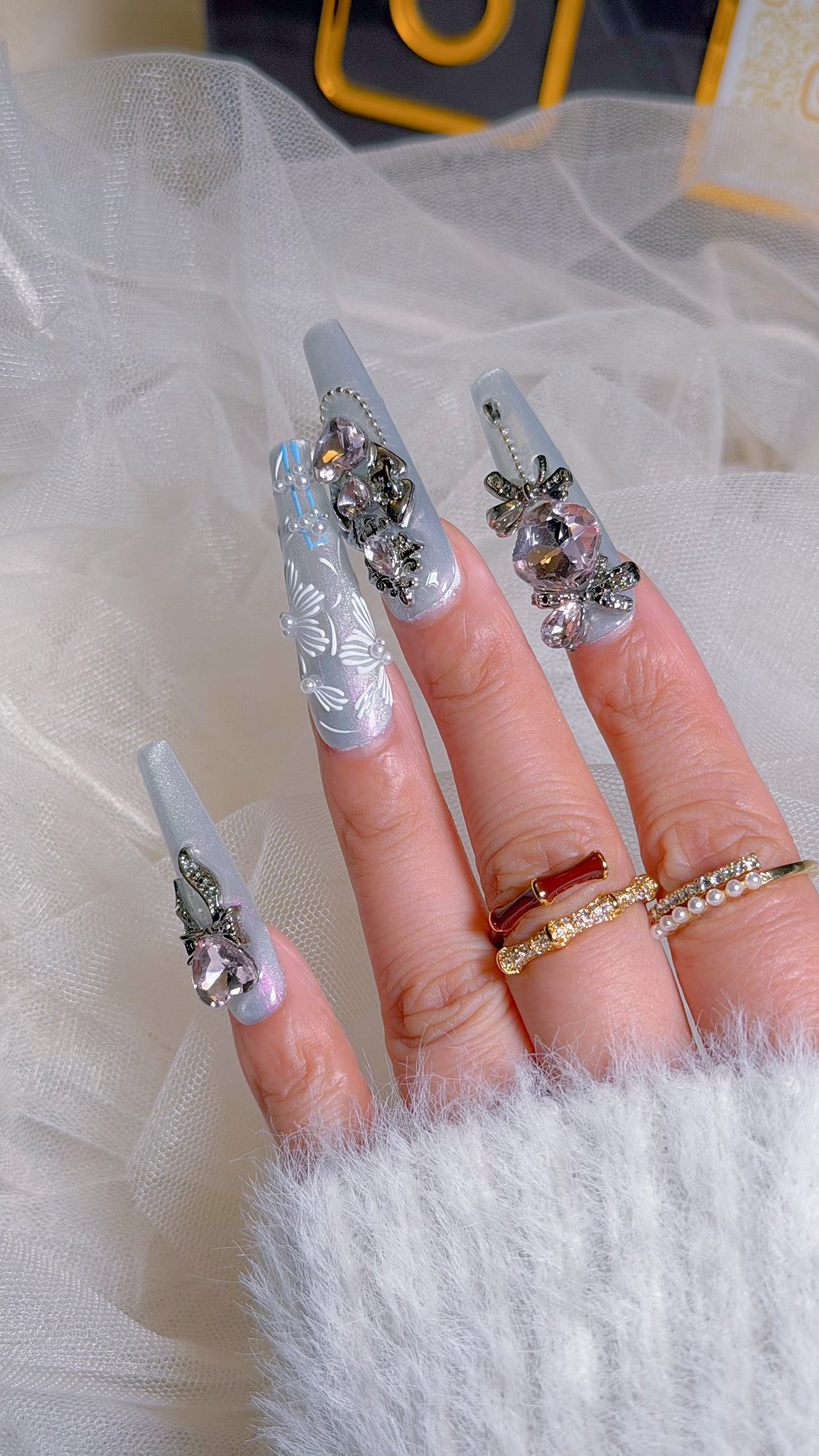Ice Blue Crystal Press-On Nails