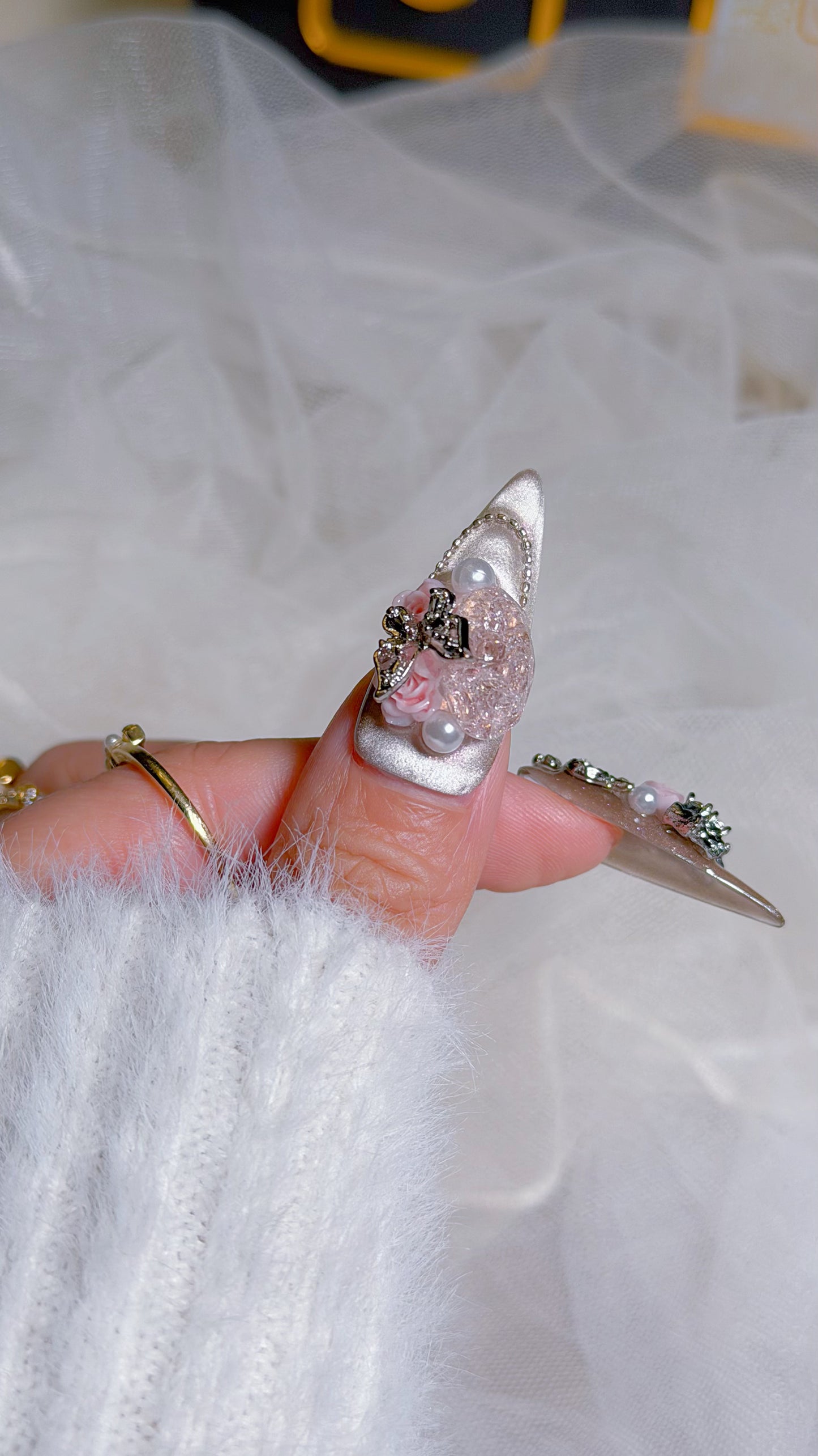 Blush Rose 3D Butterfly Press-On Nails