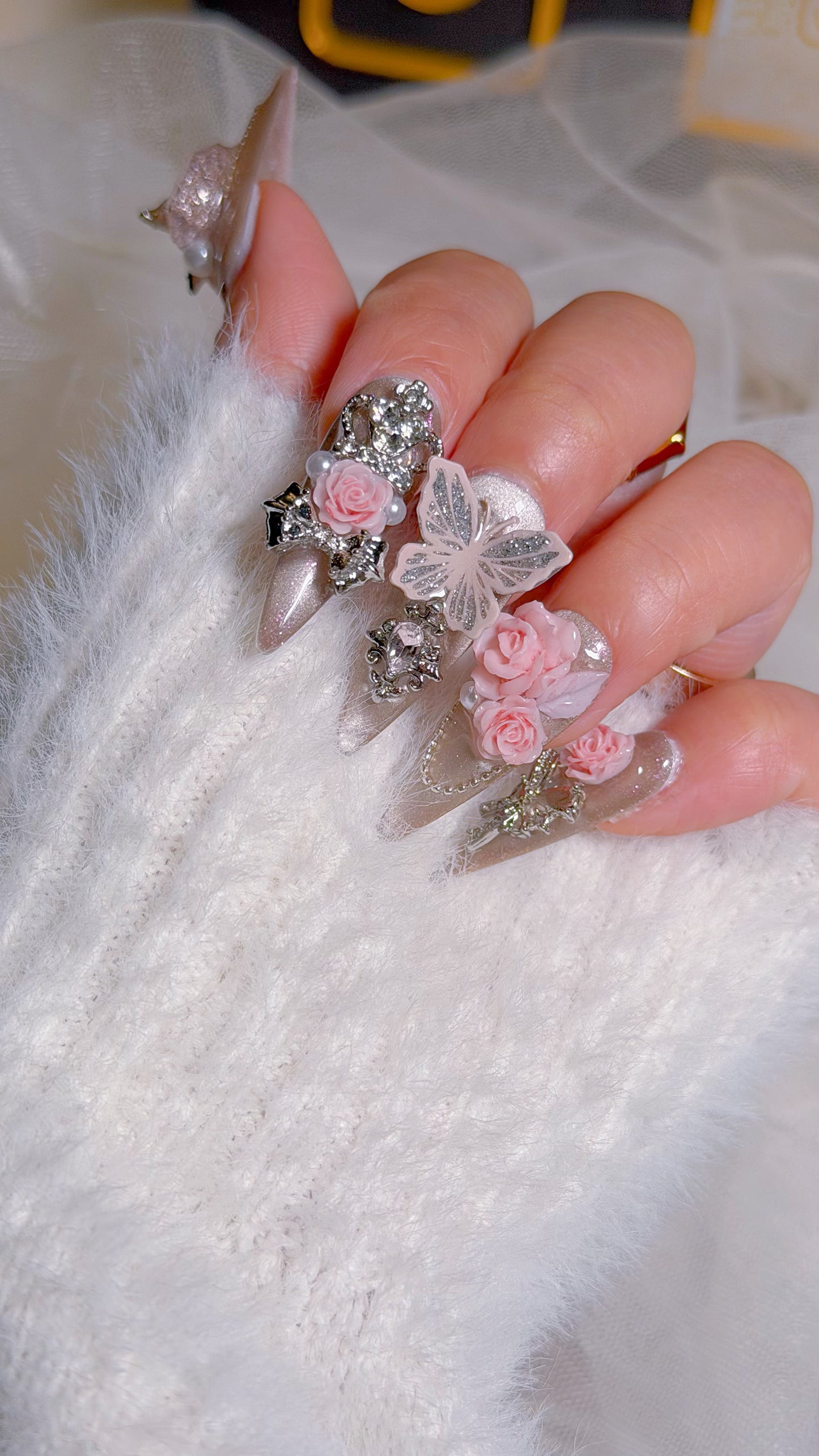 Blush Rose 3D Butterfly Press-On Nails
