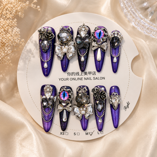 Purple Dragon Eye Press-On Nails L M