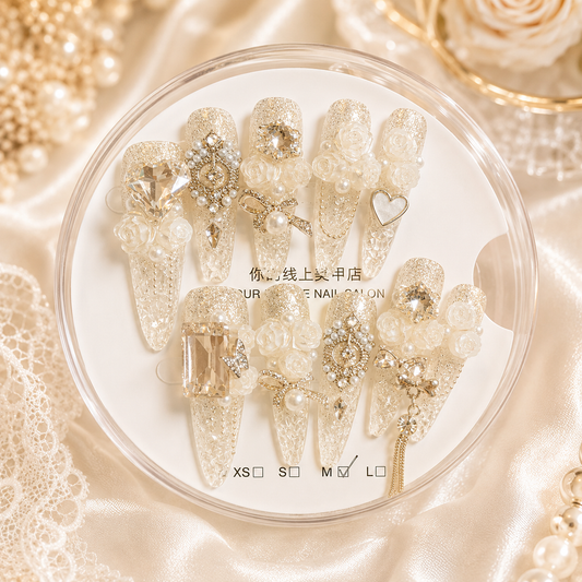 White Rose Heirloom Press-On Nails M