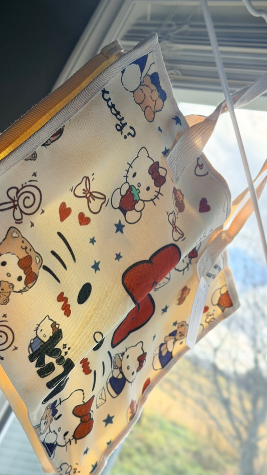 Hello Kitty Cartoon Print Canvas Tote Bag